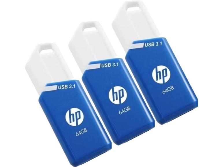 HP x755w Triple Pack, 64 GB, USB Type-A, 3.2 Gen 1 (3.1 Gen 1), 75 MB/s, Friktionslager, Blå, Vit | Datorkomponenter - Hårddisk & Lagring - USB-minnen | GameStuff