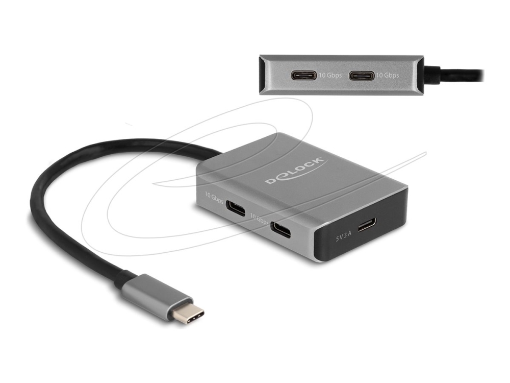Delock Usb 10 Gbps 4 Port Usb Type-C Hub Mit Usb Type-C Anschluss, Usb Typ-C, Usb 3.2 Gen 2 (3.1 Gen 2) Type-C, 10000 Mbit/S, Schwarz, Grau, 45 Mm, 6