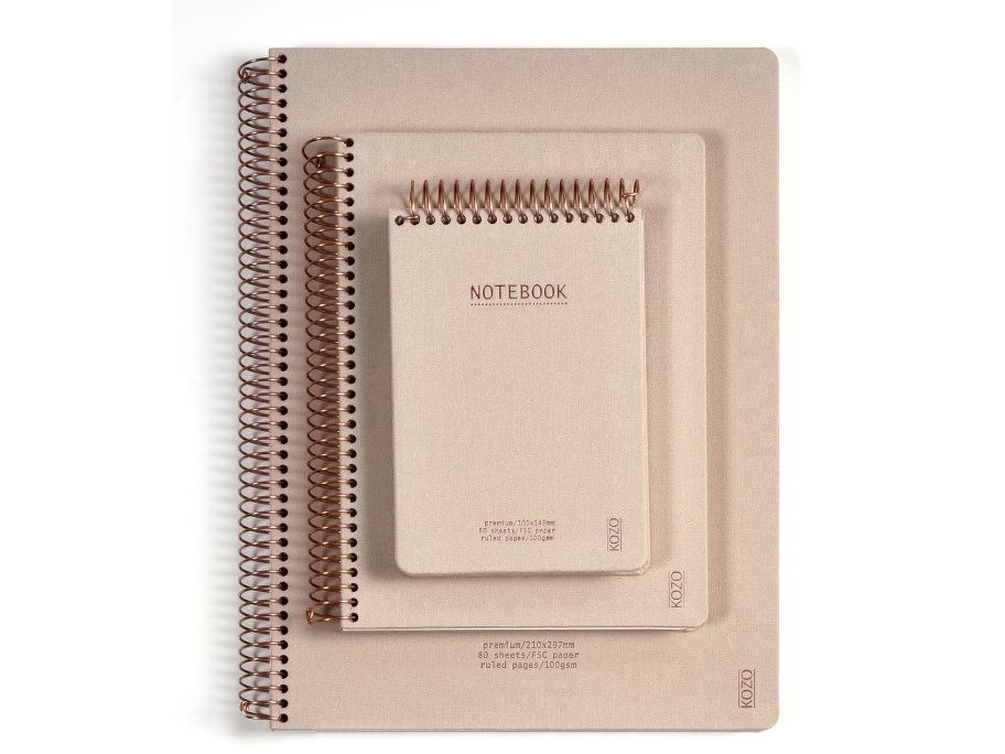 KOZO Notesbog A6 Premium Sand 100 gram 80 sider med lnier - (6 stk.)