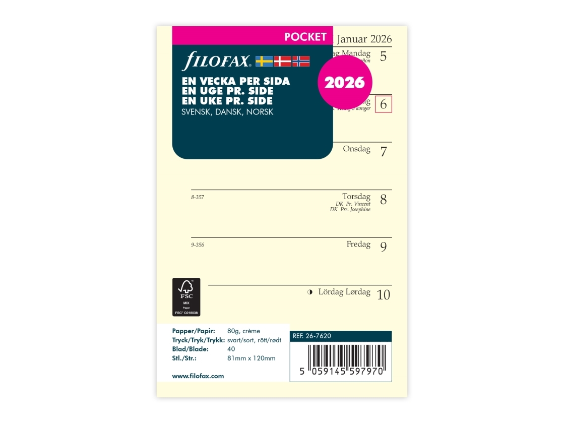 Refill Pocket 2026 Uge Per Siden Svensk/Dansk/Norsk | Papper & Emballage - Kalendrar & Anteckningsböcker - Kalendare | GameStuff