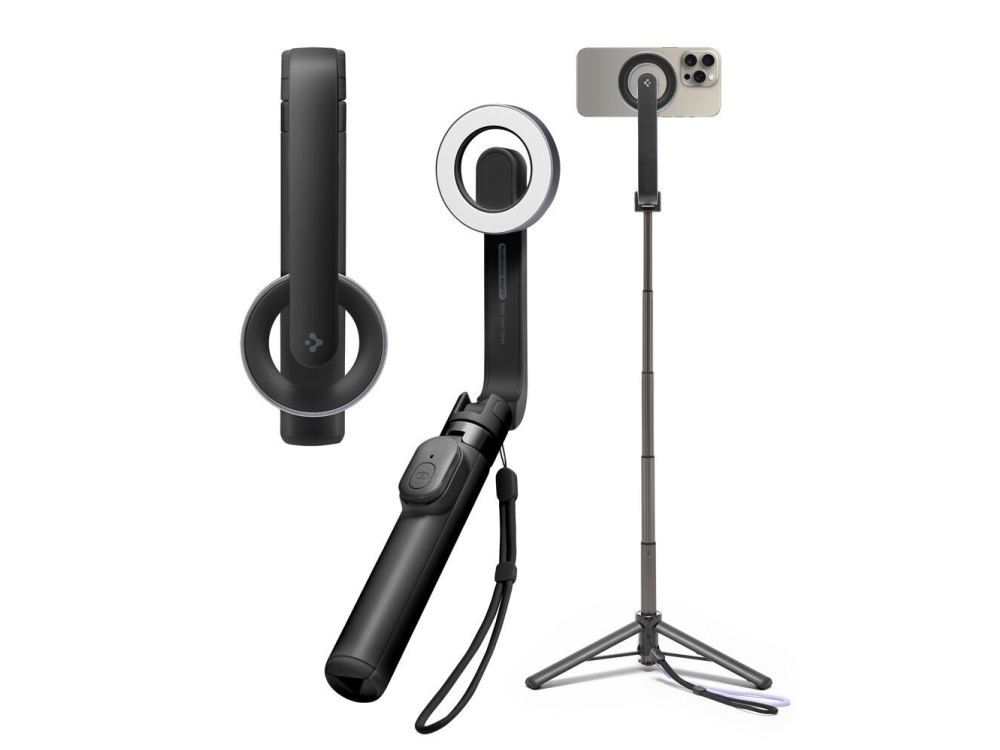 Spigen Magsafe Tripod Selfie Stick, Smartphone, Sort, Apple, Acrylonitrilbutadienstyren, Aluminium, Polykarbonat (Pc), Silikone, 2 Kg, 62 Cm