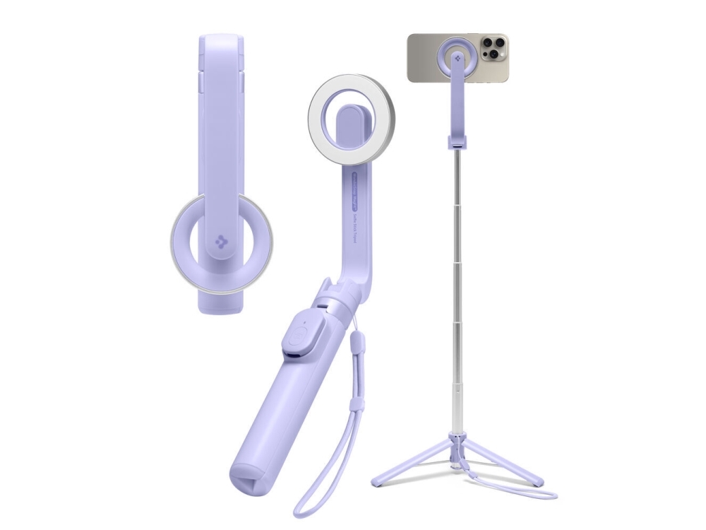 Spigen Magsafe Stativ Selfie Stick, Smartphone, Lavendel, Apple, Acrylnitril-Butadien-Styrol, Aluminium, Polycarbonat (Pc), Silikon, 2 Kg, 62 Cm