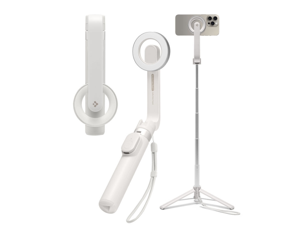 Spigen MagSafe Tripod Selfie Stick, Smartphone, Beige, Apple, Acrylonitrilbutadienstyren, Aluminium, Polykarbonat (PC), Silikone, 2 kg, 62 cm