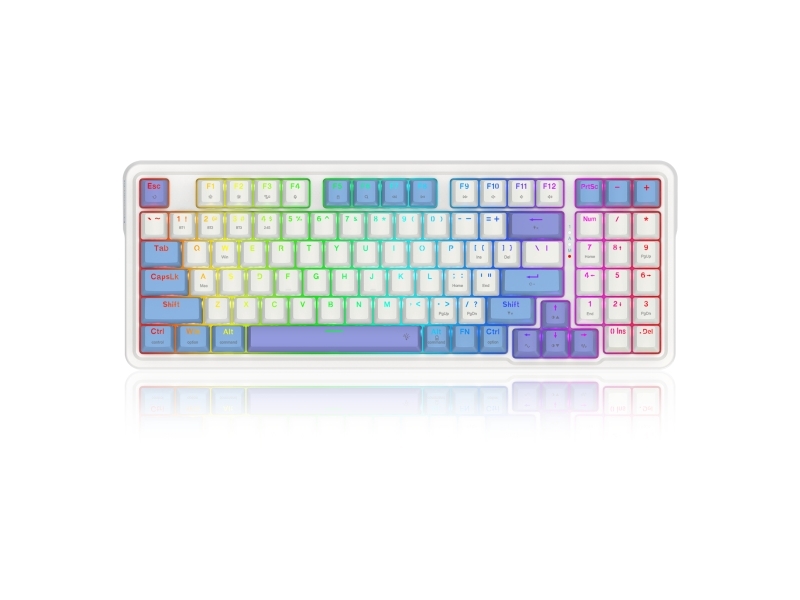 Redragon K664wbp-Rgb-Pro Gloria Pro, Verkabelt & Kabellos, Usb + Rf Wireless + Bluetooth, Mechanischer Switch, Weiß, Blau, Violett