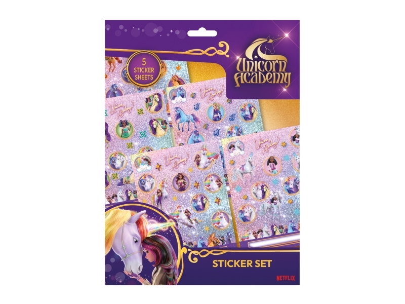 Unicorn Academy klistermærkesæt med 5 x 20 klistermærker