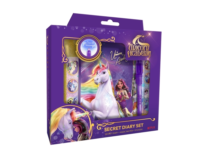 Euromic UNICORN ACADEMY Magic Diary - Diary w/magic ink pen gift box