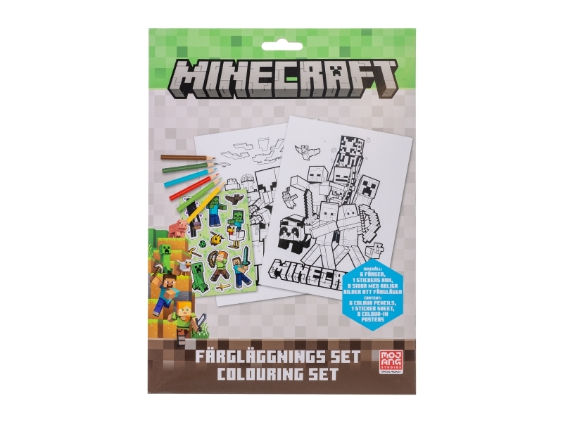 MINECRAFT, Färgläggningsset med 6 färgpennor, klistermärke | N - A | GameStuff