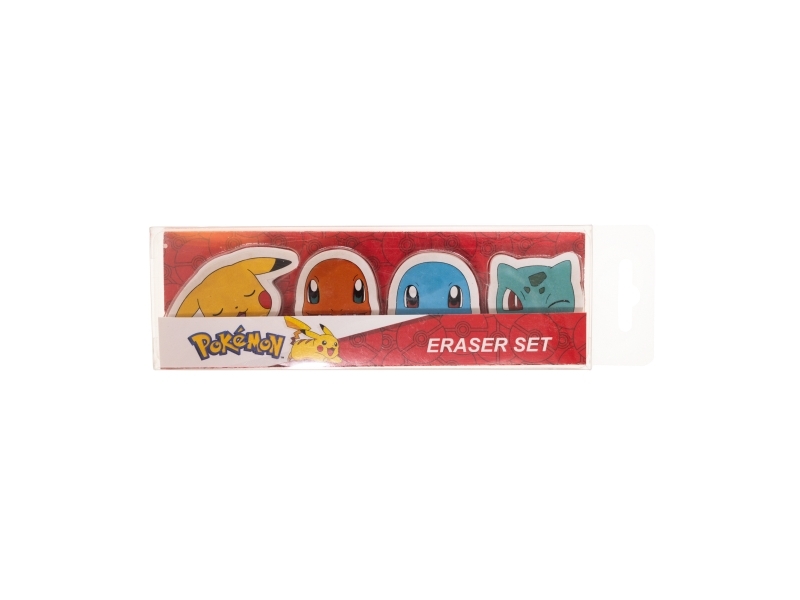 POKÉMON 4-pack suddgummin - 4 formade suddgummin, packade i acetatlåda med eurohål (storlek på låda 5,2 x 16 cm) | Andra leksaksmärken - Pokémon | GameStuff