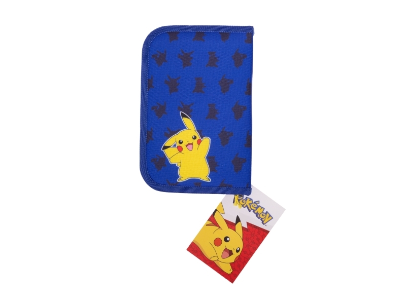 POKÉMON Filled single decker pencil case, 300D rich nylon, 20 x 12.8 x 3 cm. Contents: 8 triangular sharpened colour pencils, 1 triangular sharpened pencil, pencil sharpener, 15 cm ruler, 1 big eraser 13 x 4.5 x 1 cm. Packed closed/zipped in polybag