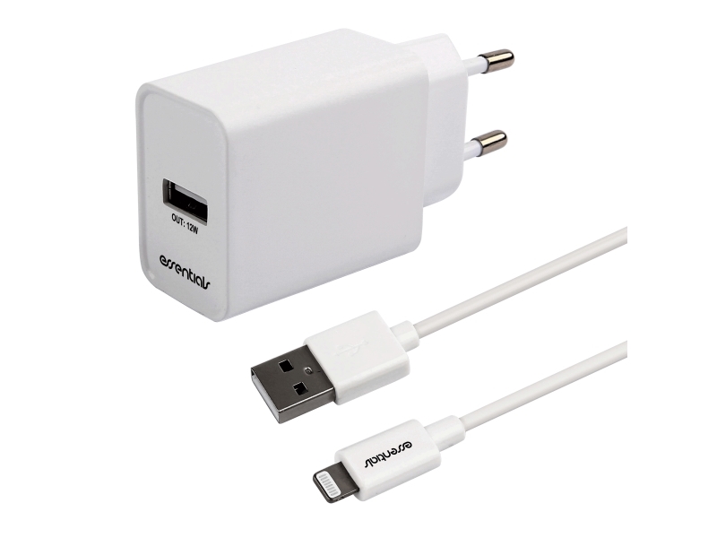 Wall Charger 12W, Usb-A Light. Mfi, Cable 1M, White