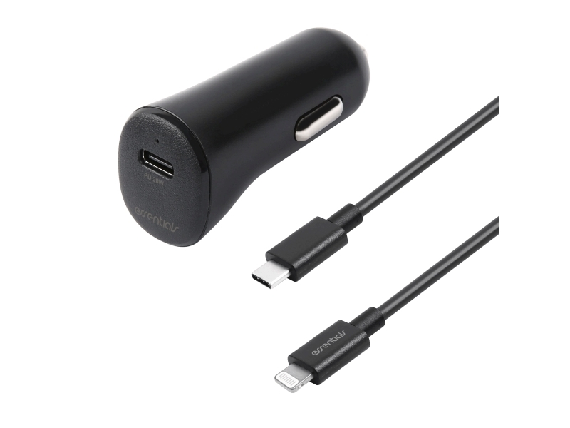 Car Charger 20W, Usb-C-Lightning Cable, 1M, Black