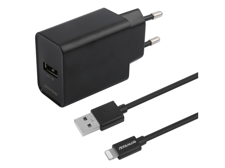 Wall Charger 12W, Usb-A Light. Mfi, Cable 1M,Black