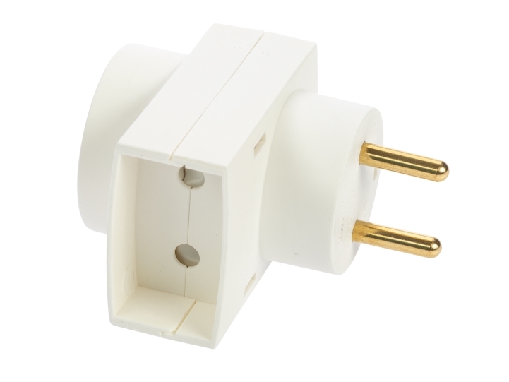 Abzweigstecker 1 Rund + 1 Flach, Weiß