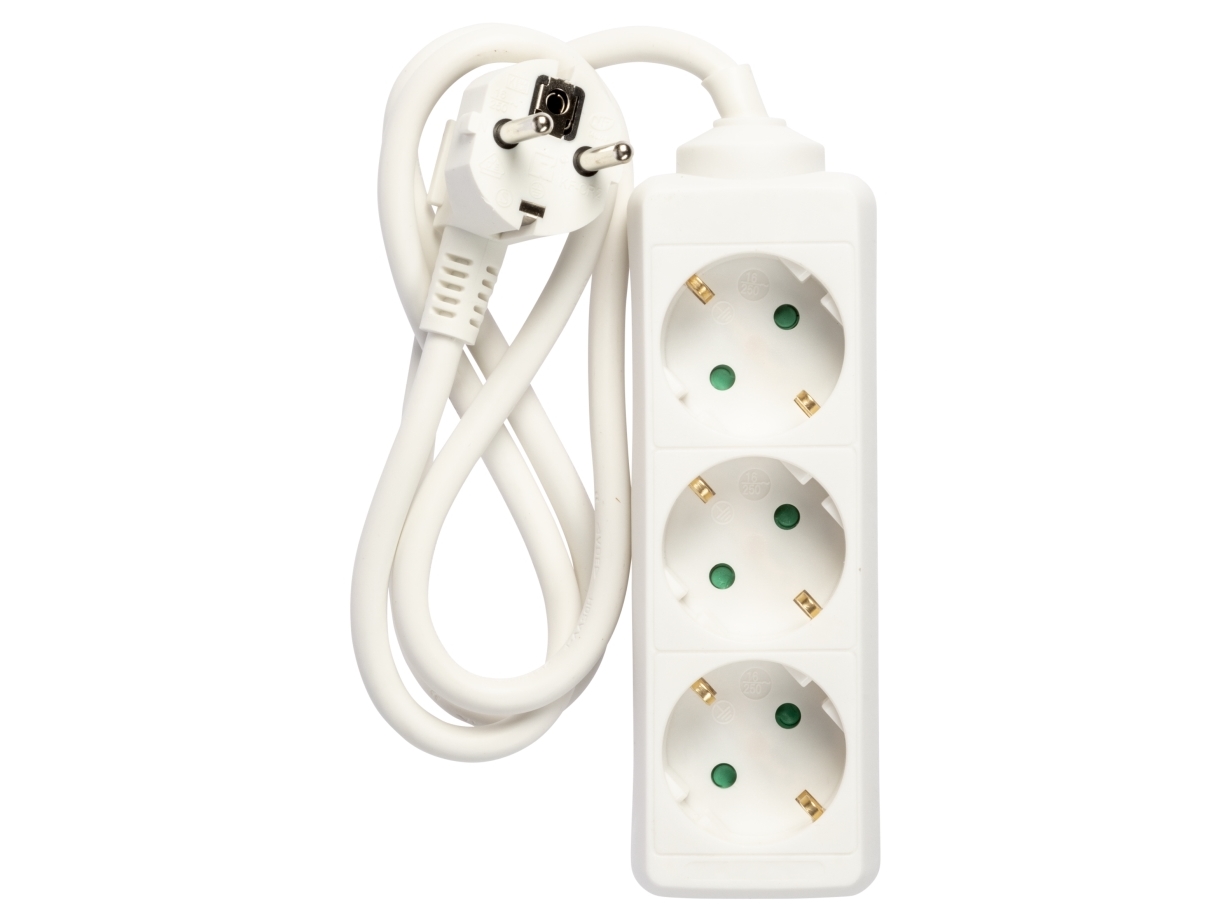 3-Way Socket W/Earth, Schuko, 1M