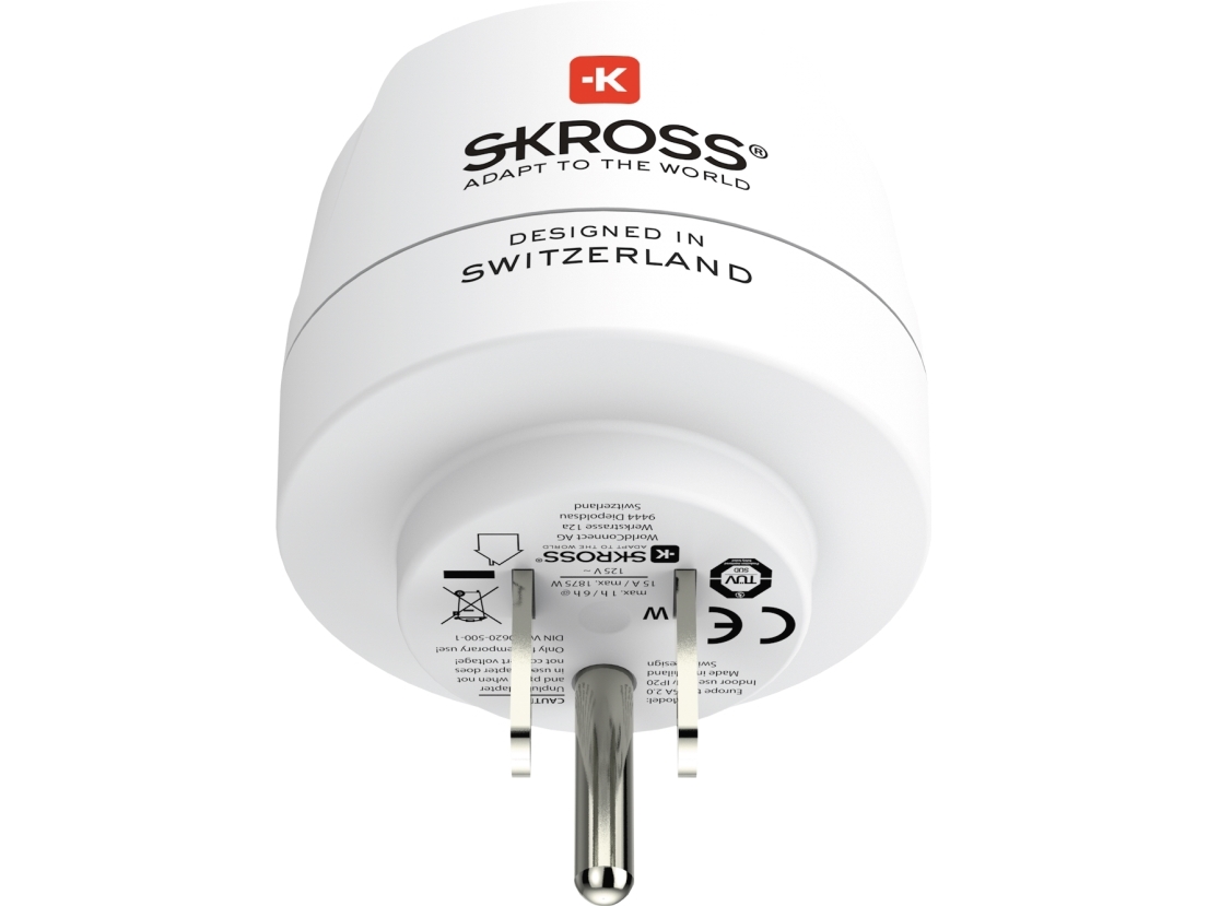 Skross Europe to USA, Typ B, Typ C (Europlug), 100-240 V, 15 A, Vit, 3750 W | Datortillbehör - Laddare & Batterier - Nätaggregat adaptrar | GameStuff