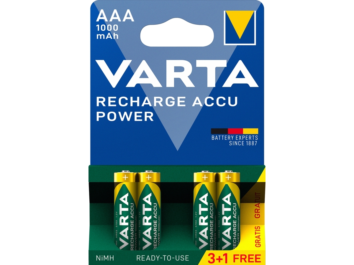 Recharge Charge Accu Power AAA 1000mAh 4 Pack (3+1) | EL Artiklar - Batteri - AAA-batterier | GameStuff