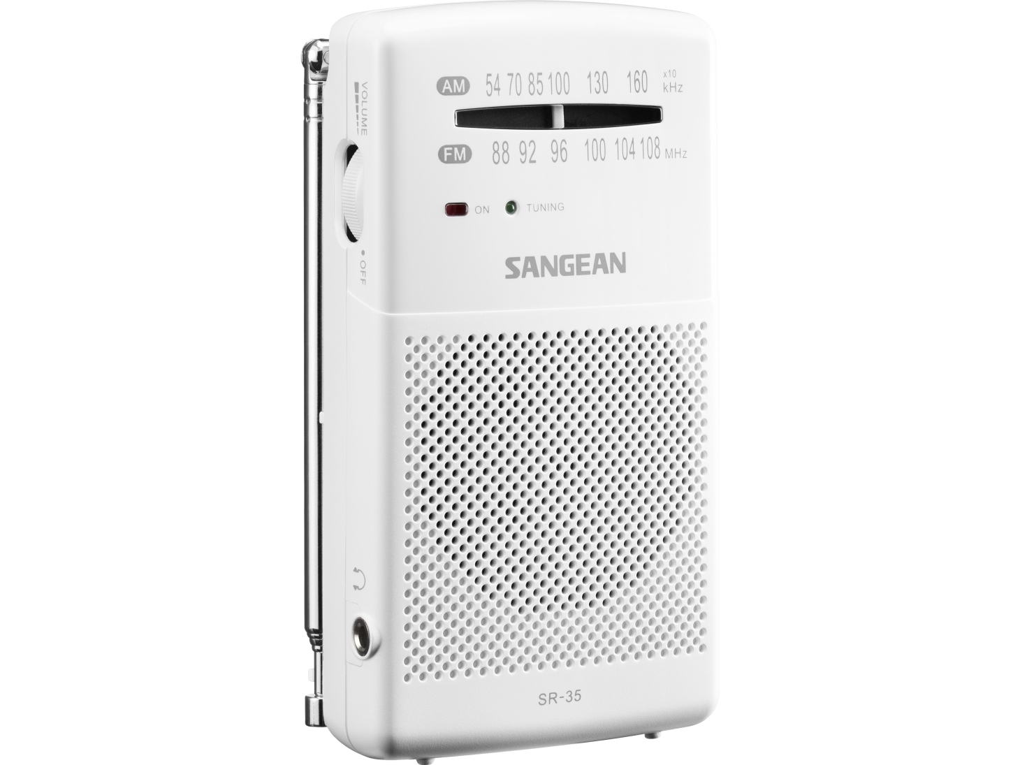 SR-35 hvid FM/AM analog lommradio med indbygget højttaler