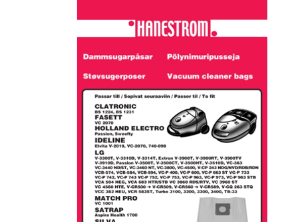 Staubsaugerbeutel Lg V-3900T, Extron