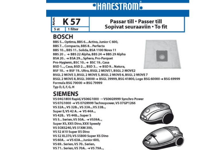 Vacuum Cleaner Bags K57