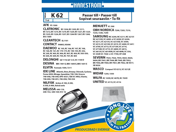 Vacuum Cleaner Bags K62