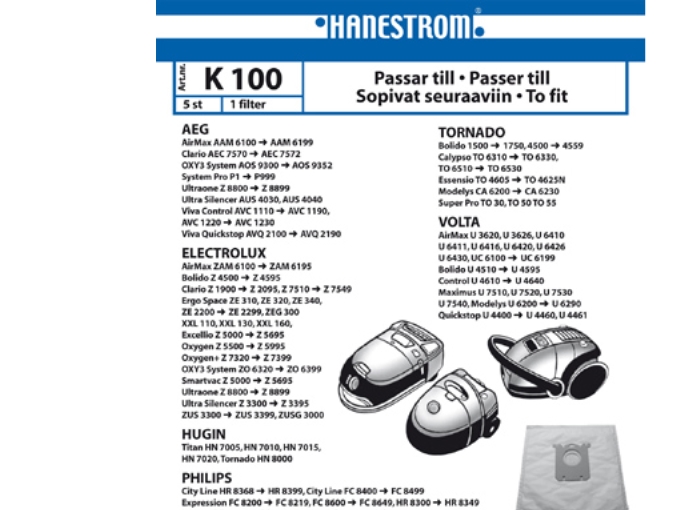 hanestroem Vacuum Cleaner Bags K100 - 5 pcs