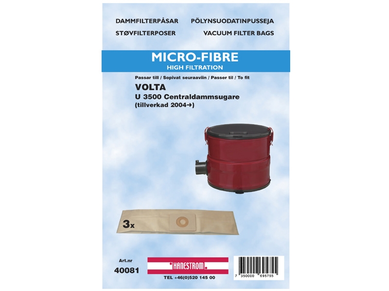 Dustbags To Fit Volta U3500, 3P