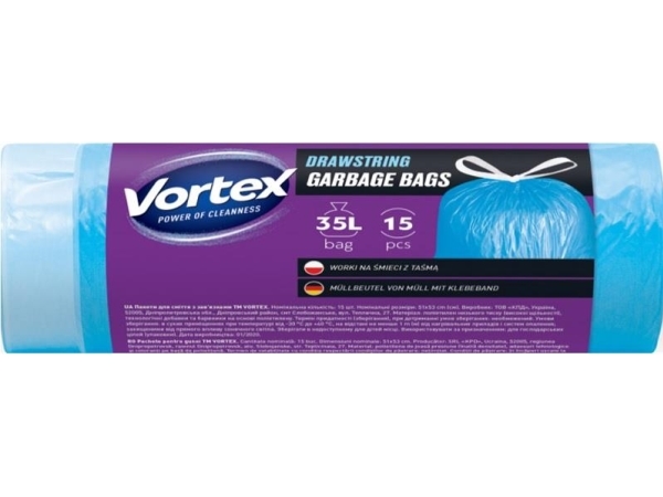 Taschen Garbag Vortexdrawstr Blu 35L 15Pcs