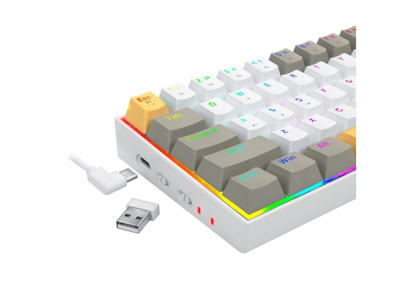 Redragon K530-Yl&Wt&Gy-Rgb-Pro Draconic Pro, Verkabelt & Kabellos, Usb + Rf Wireless + Bluetooth, Mechanischer Switch, Weiß, Grau, Gelb