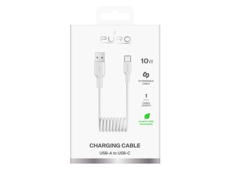 Puro 10W Usb-A - Usb-C Spiralkabel 1M - Hvid