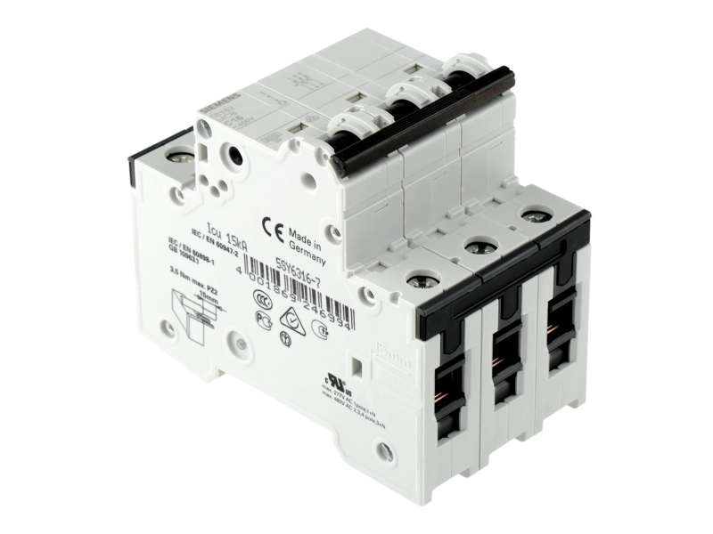 Alternativ bild 0 för SIEMENS Automatisk säkring C 16A, 3-poligC-karaktäristik6kA kortslutningskapacitet400AC, 60VDC, 54 mm bred