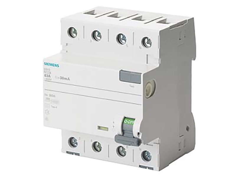 Siemens Fejlstrømsafbryder (Rcd) 63A 300Ma, 3P+N, Type A, 72Mm Bred