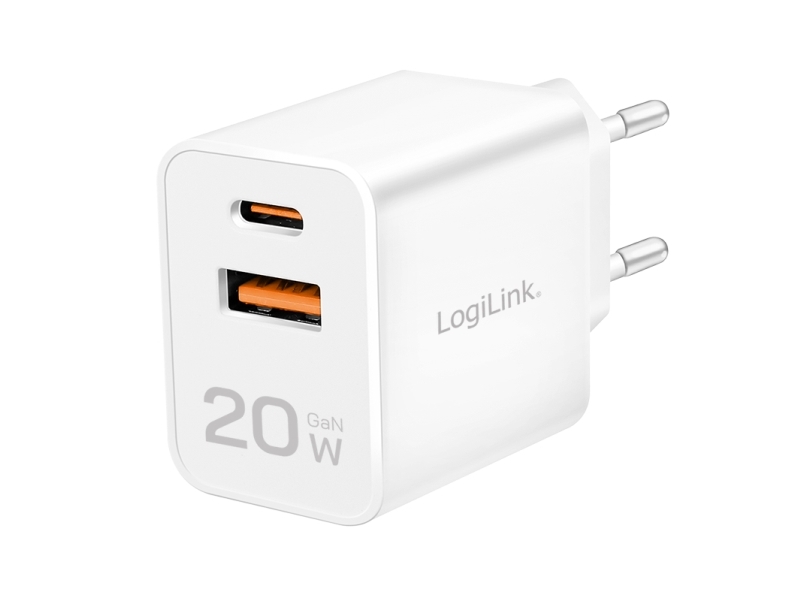 Logilink Usb-Steckdosenadapter, 1X Usb-A, 1X Usb-C, 20 Watt Ausgestattet Mit Der Gan-Technologie, Anschluss: 1X Usb-A & - 1 Stück (Pa0369)
