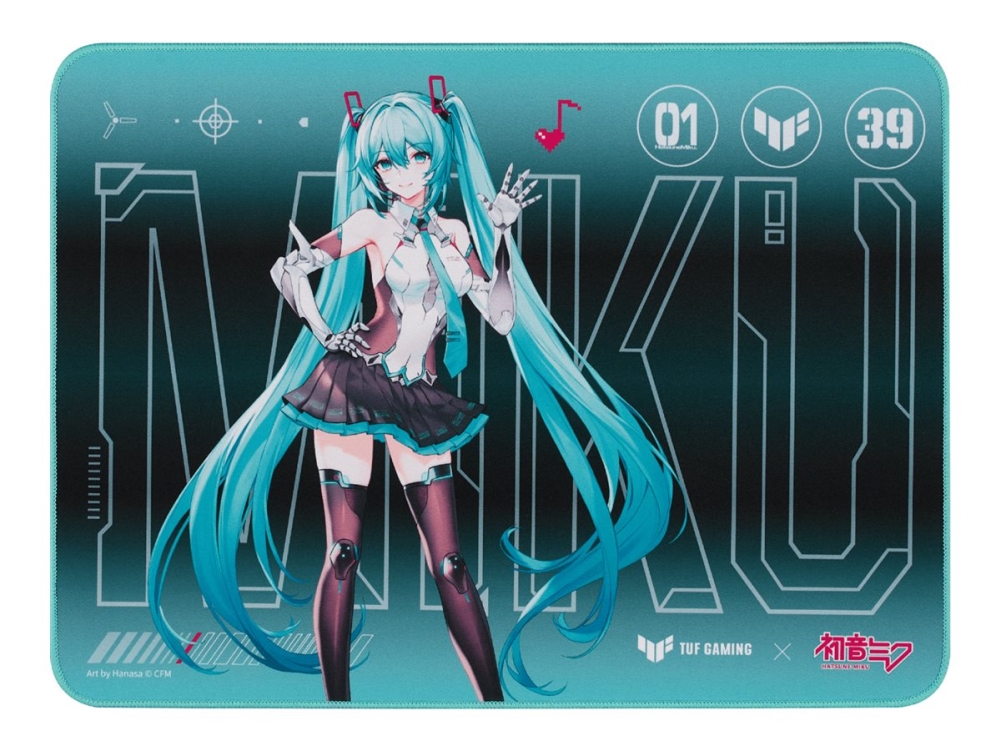 Asus Tuf Gaming P1 Hatsune Miku Edition, Türkis, Abbildung, Stoff, Gummi, Anti-Rutsch-Basis, Gaming-Mauspad