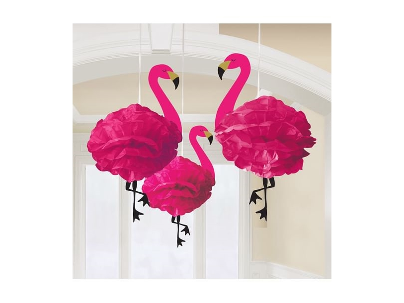 Pom Pom Flamingo Hængende Dekoration - 3-pak