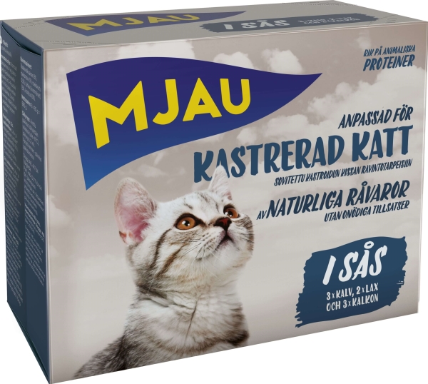 Mjau Bidder i Sovs med Kød og Fisk 8x85g Kattemad