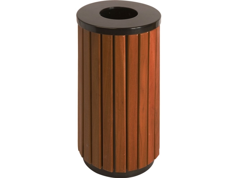 Außenabfallbehälter, V-Teil, Holz, Stahl, 40 Liter, Rund, Mit Schwarzem Deckel, Inneneimer Aus Metall, Feuerhemmend...