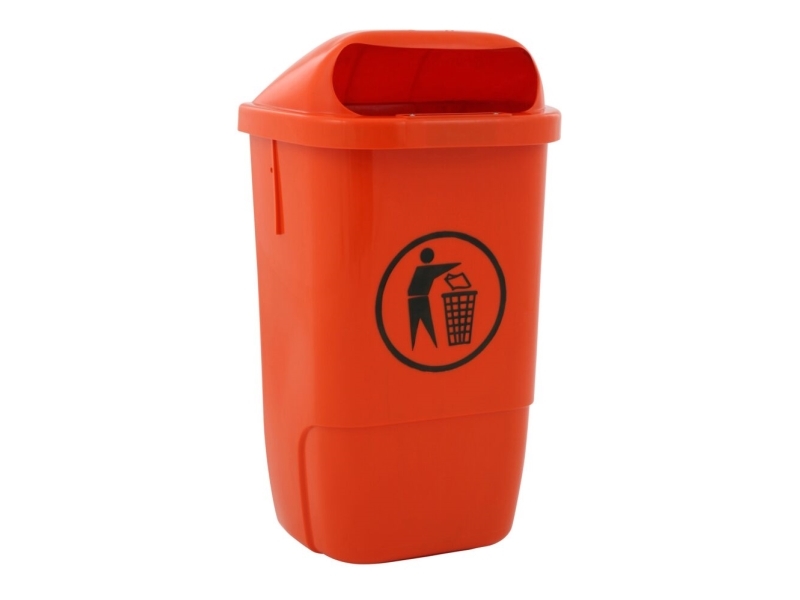 Udendørs Affaldsspand, V-Part, Orange, Plast, 50 L, Forberedt Til Væg- Eller Jordmontering, Med N...