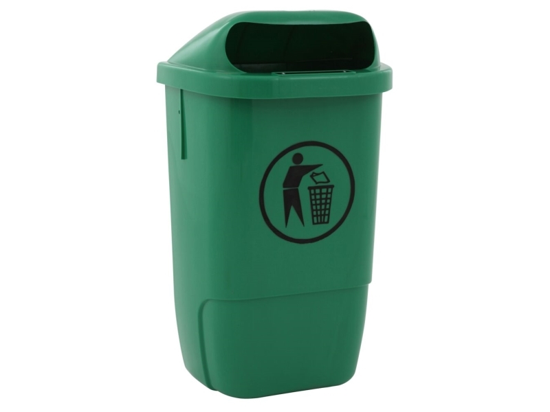 Udendørs affaldsspand, V-Part, grøn, plast, 50 ltr. forberedt til væg- eller jordmontering, med nøgle, til tungt affald og udendørs