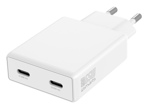 4Smarts Pdplug Slim Dual 65W Gan 2Xusb-C Hvid Oplader