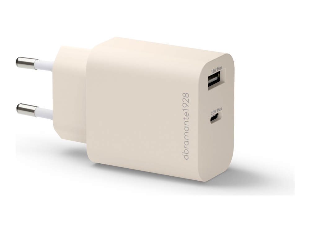Dbramante1928 Re-Charge - Strømforsyningsadapter - 20 Watt - 2 Output-Stikforbindelser (Usb-C, Usb) - Beige - Europa