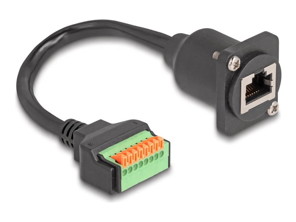 Delock D-Typ Kabel Rj45 Buchse Zu Terminalblock Mit Drucktaster Cat.5E Schwarz 30 Cm, Rj45, 8-Pin Terminal Block, 0,3 M, Schwarz