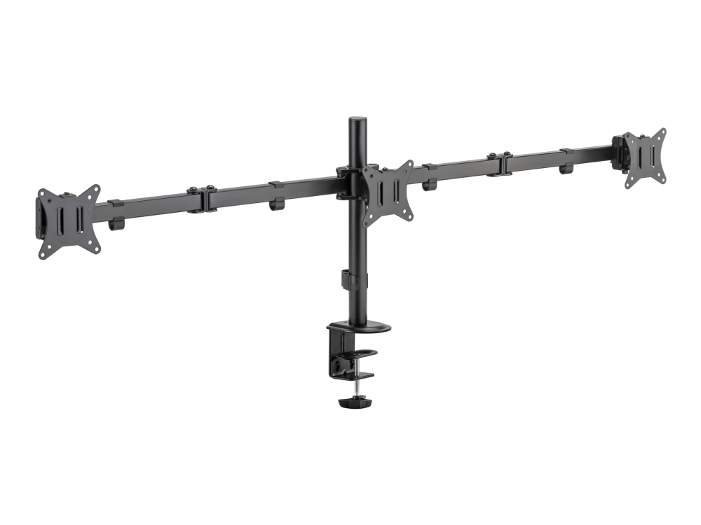 DELTACO - Monteringssett (montering) - adjustable arms - for 3 LCD-skjermer - rotate, tilt, swivel, up to 7 kg - svart - skjermstørrelse: 13-27 - skrivebordsmonterbar
