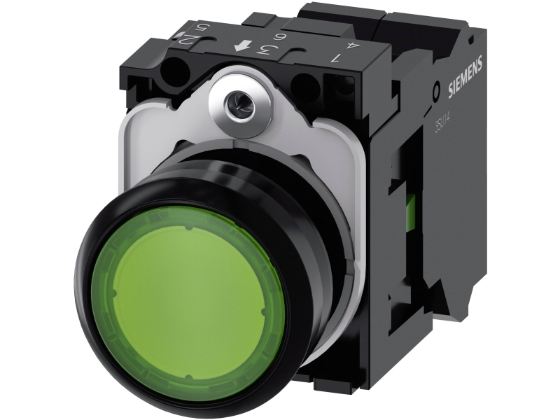 Lystryk 22mm rund green 24v