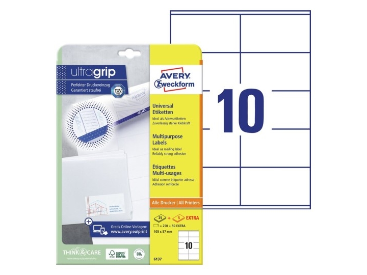 Avery 6137, Vit, Rektangel, Permanent, A4, Universal, papper | Papper & Emballage - Taggar - Flera etiketter | GameStuff