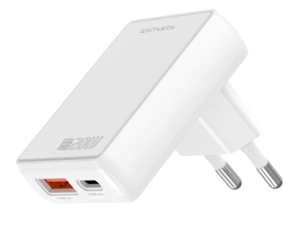 4Smarts Flatplug Duos 20W Gan Usb-C + Usb-A Power Charger White