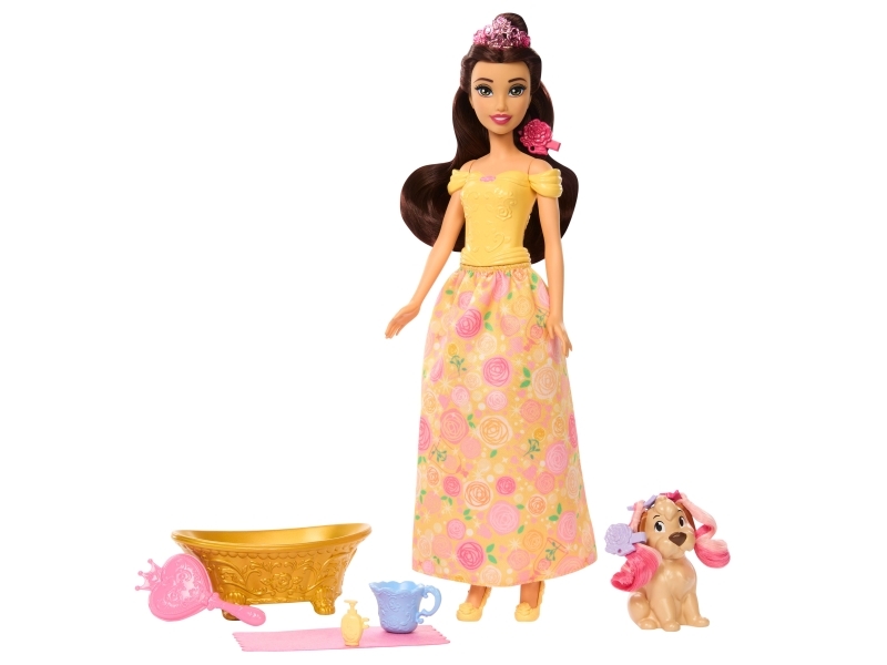 Disney Princess Belle Med Hund, Der Kan Bades Og Børstes, Mode Dukke, Pige, 3 År, 295 Mm, 160 G, Flerfarvet