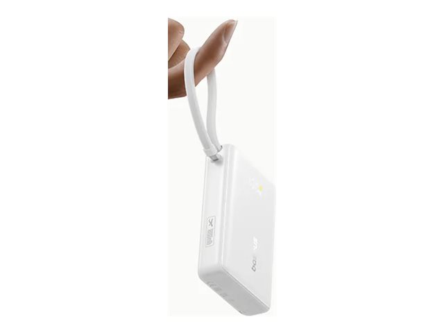 Baseus Picogo - Powerbank - With Built-In Usb-C Cable - 10000 Mah - 45 Watt - Fast Charge - 3 Output-Stikforbindelser (2 X Usb-C, Usb) - Månehvid