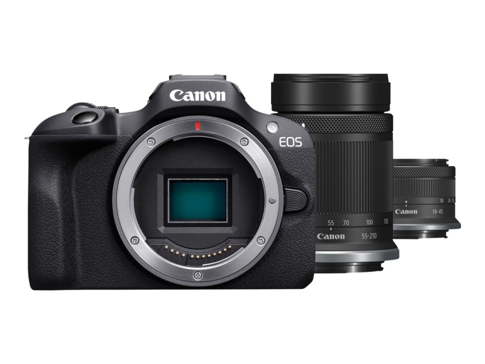 Canon EOS R100 - Digitalkamera - spegellöst - 24.1 MP - APS-C - 4 K / 29.97 fps - 2.5x optisk zoom RF-S 18-45 mm F4,5-6,3 IS STM objektiv, 55-210 mm F5,0-7,1 IS STM objektiv - Wi-Fi, Bluetooth - svart | Foto och video - Digitalkameror - Spegellöst systemkamera | GameStuff