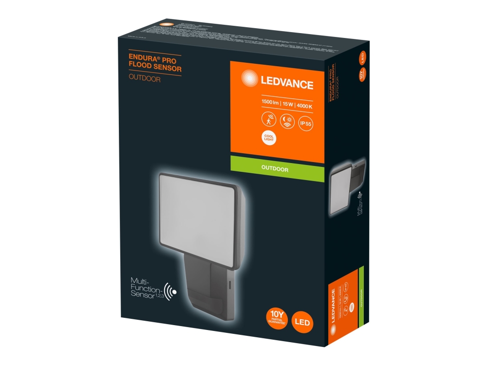LEDVANCE ENDURA PRO FLOOD SENSOR - Sikkerhedslys - LED - 15 W - køligt hvidt lys - 4000 K - mørkegrå