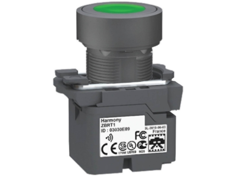 Schneider Electric Harmony trådløs trykknap i plast med fjeder-retur og plan trykflade i grøn farve og transmitter med 1 signal